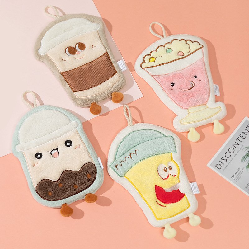 Creative Cartoon Hanging Hand Towel Children's Thickened Coral Fleece Absorbent Quick Drying Towel Handkerchief