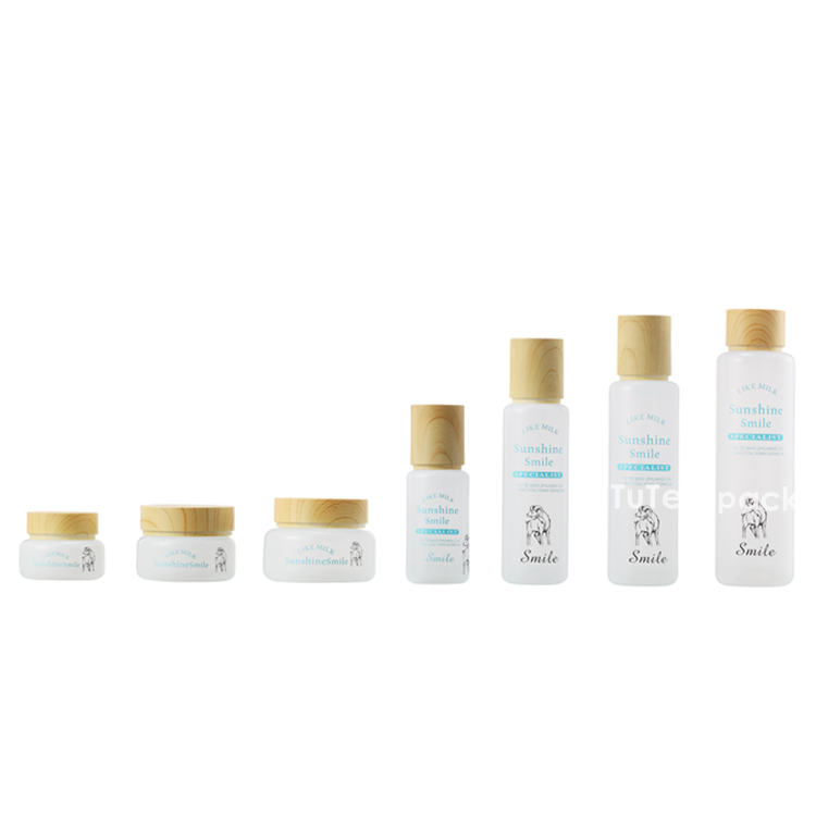 Glass Cosmetic Bottles&Jars With Double Wall Cap Wooden cosmetic glass bottle wooden skin care packaging