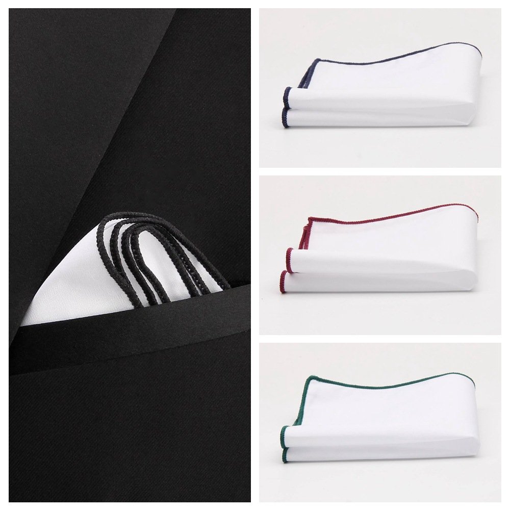 100% Cotton Red Hand Rolled Edges Plain White Pocket Square Handkerchiefs for Wedding