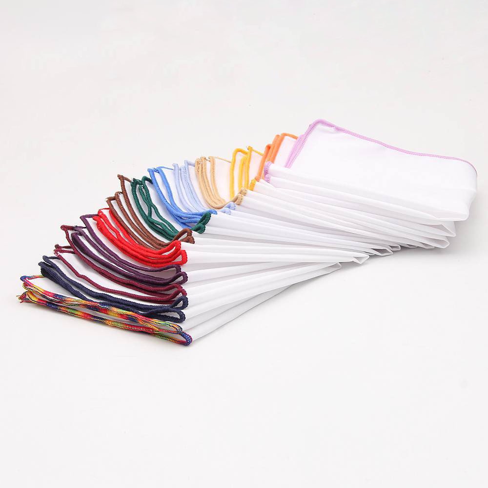 100% Cotton Red Hand Rolled Edges Plain White Pocket Square Handkerchiefs for Wedding