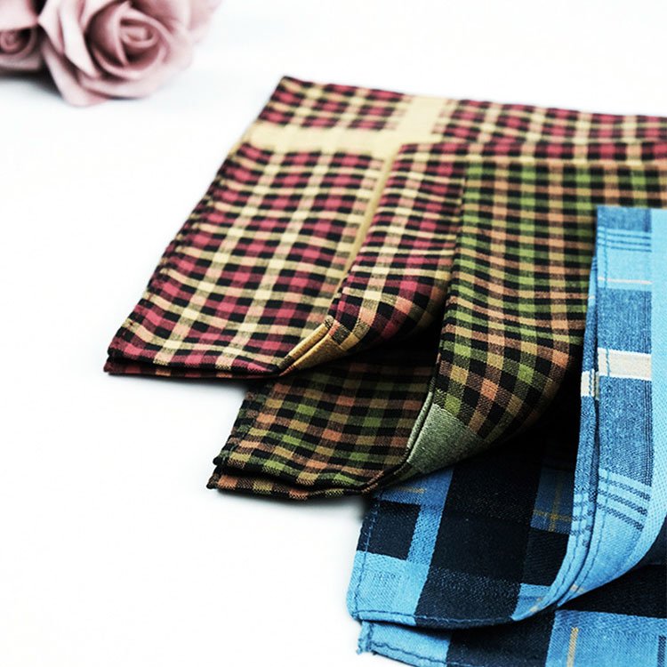 40cm Fashion Plaid Soft Women Mens Hanky Pocket Square Scarf Tartan Cotton Handkerchief