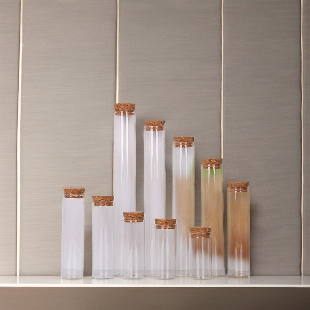 Cosmetic Packaging Medical Borosilicate Glass Vial Cork Lids 30ml Volume Diapers Tampons Acid Etched Kitchen Glass Jars Bottle