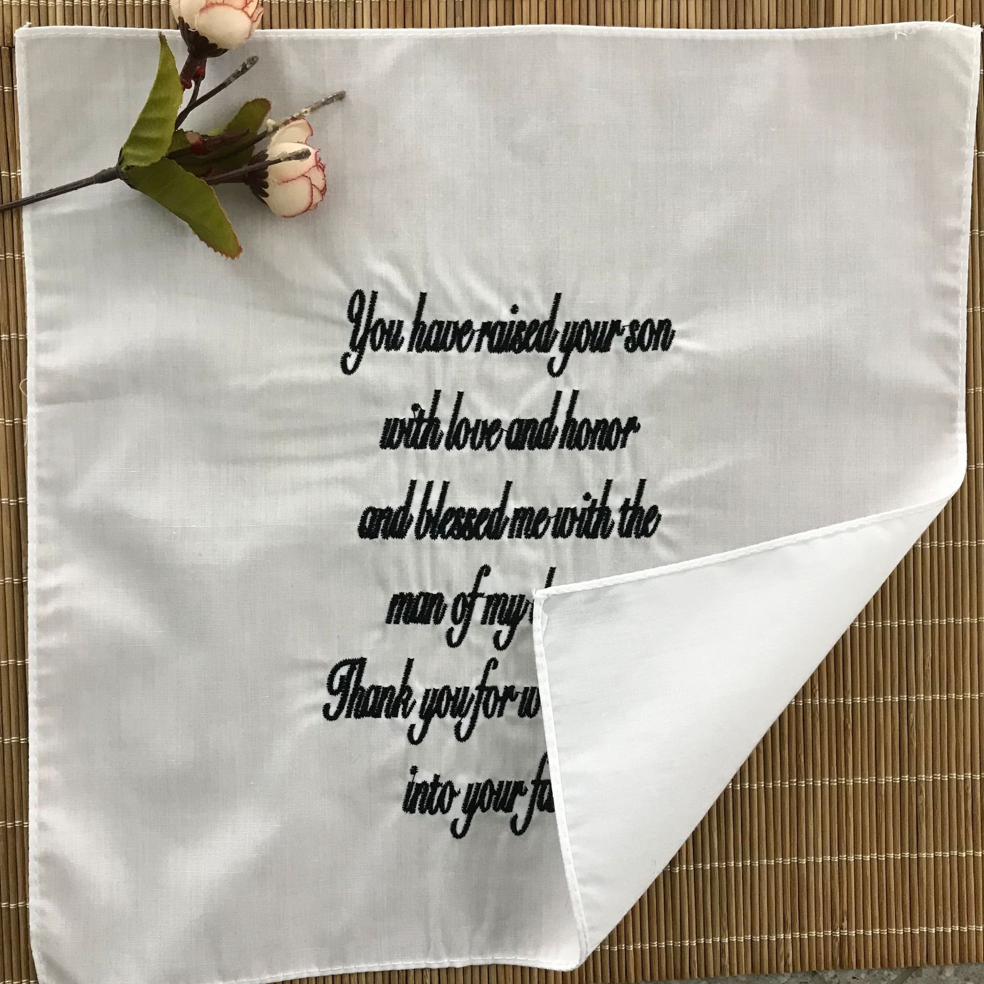 wholesale customized Embroidered Ladies Cotton White Pocket Square Handkerchief Jacquard Style