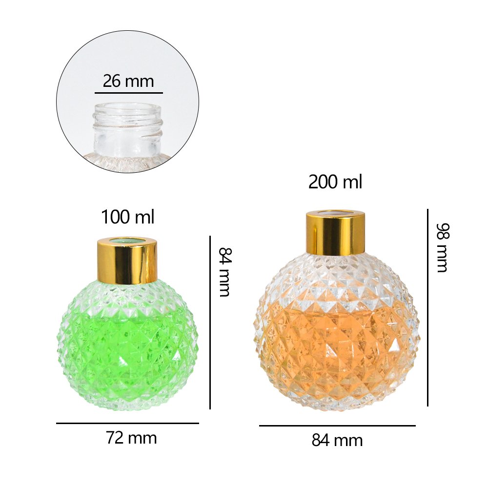 wholesale high quality 100ml 200ml round empty fancy glass aroma bottle reed diffuser bottle with screw cap