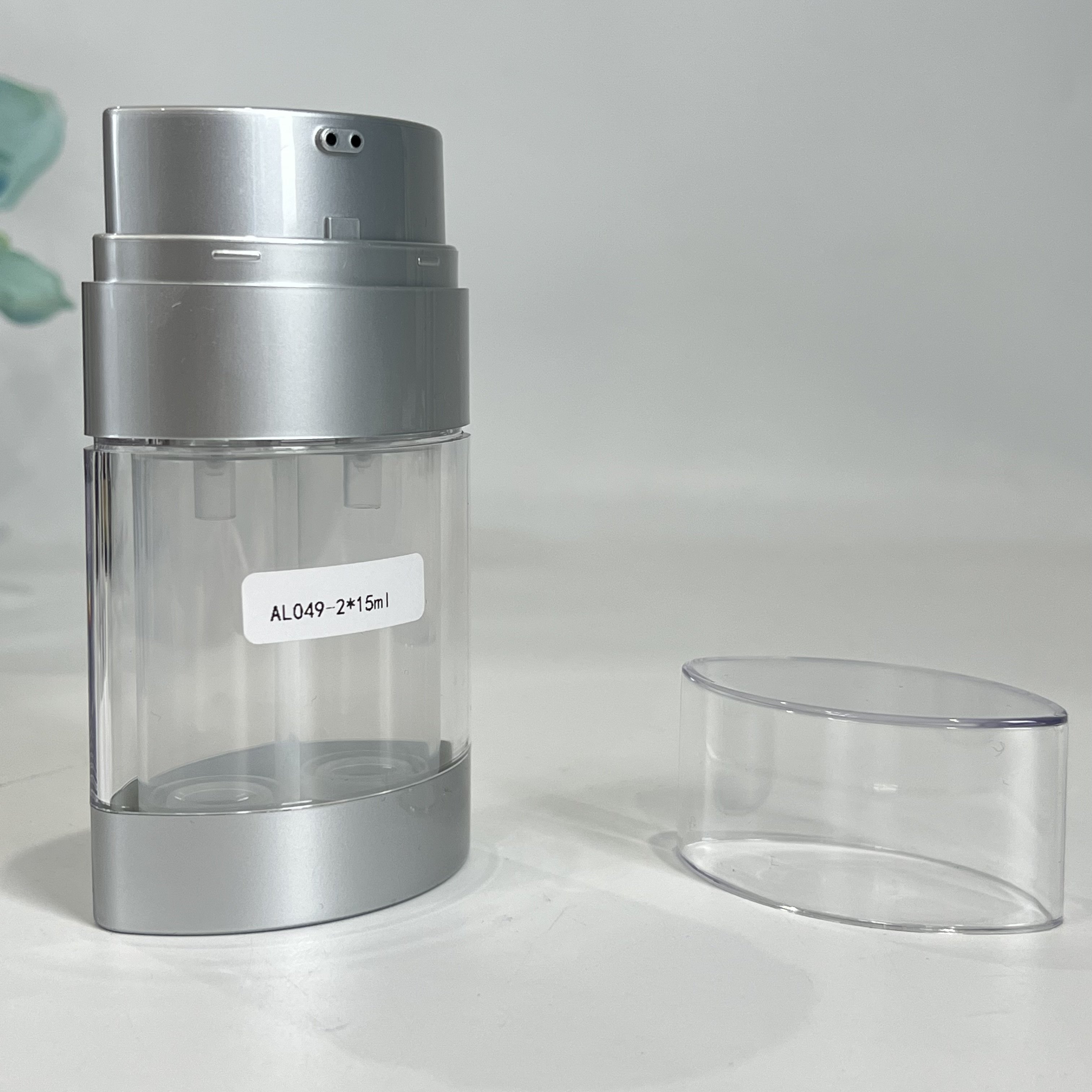 Recycled cosmetic packaging lotion serum dual chamber acrylic airless bottle 2*20ml 2*15ml