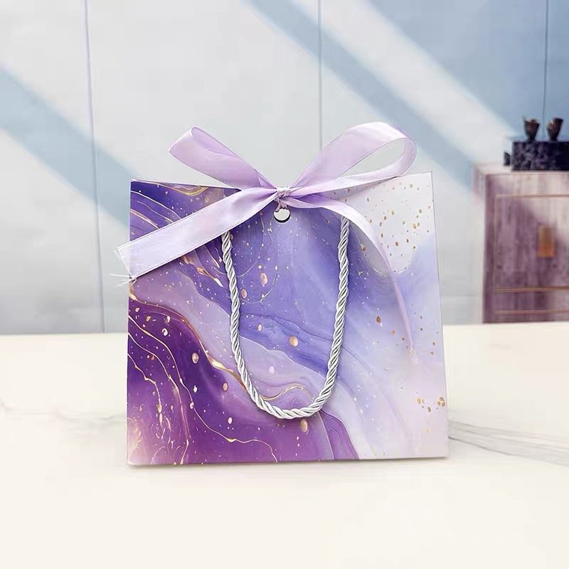 Abstract Design Luxury Custom Logo and Dimension Gift Paper Bags with Ribbon Handles