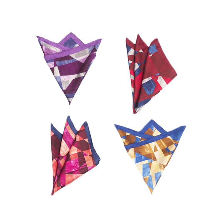 Custom New Design Handkerchief Printed Plaid Hanky Pocket Square Mens 100%Polyester Handkerchief