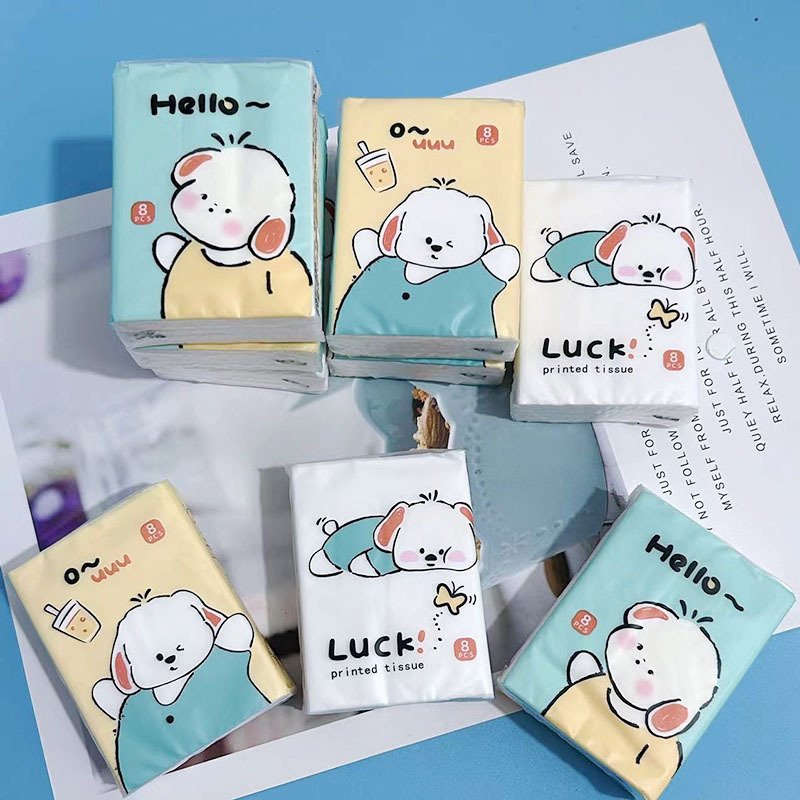 FSC Mini Bear Pocket Tissues 9 Pcs/Pack Travel Tissues Cute Bear Dry & Wet Dual Purpose Paper Handkerchief Portable Tissue