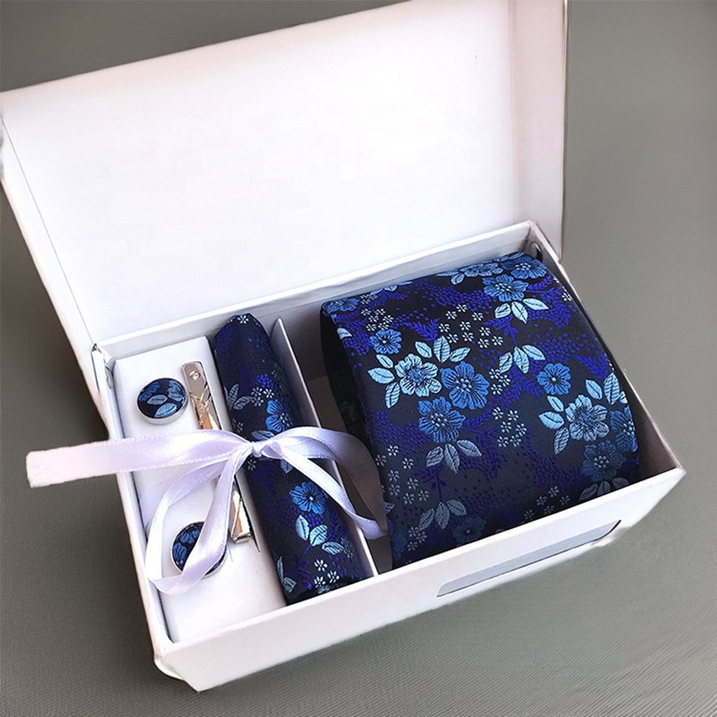 2024 Business-Elegant 4pcs Set Men Polyester Silk-like Mens Ties Pocket Square Tie Clip-Elegant Silk Tie Handkerchief Clip Set