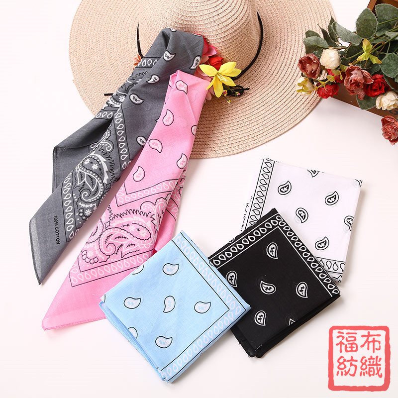 FUBU Multi Colors Headwear 55cm 100% Cotton Bandana Double Side printing large Handkerchief Support to Custom design bobby banda
