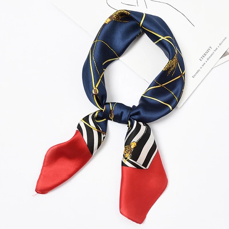 Design Print Women's Silk Scarf Square Headband Little Luxury Female Hijab Bandanas Foulard Hair Ribbon Office Lady Handkerchief