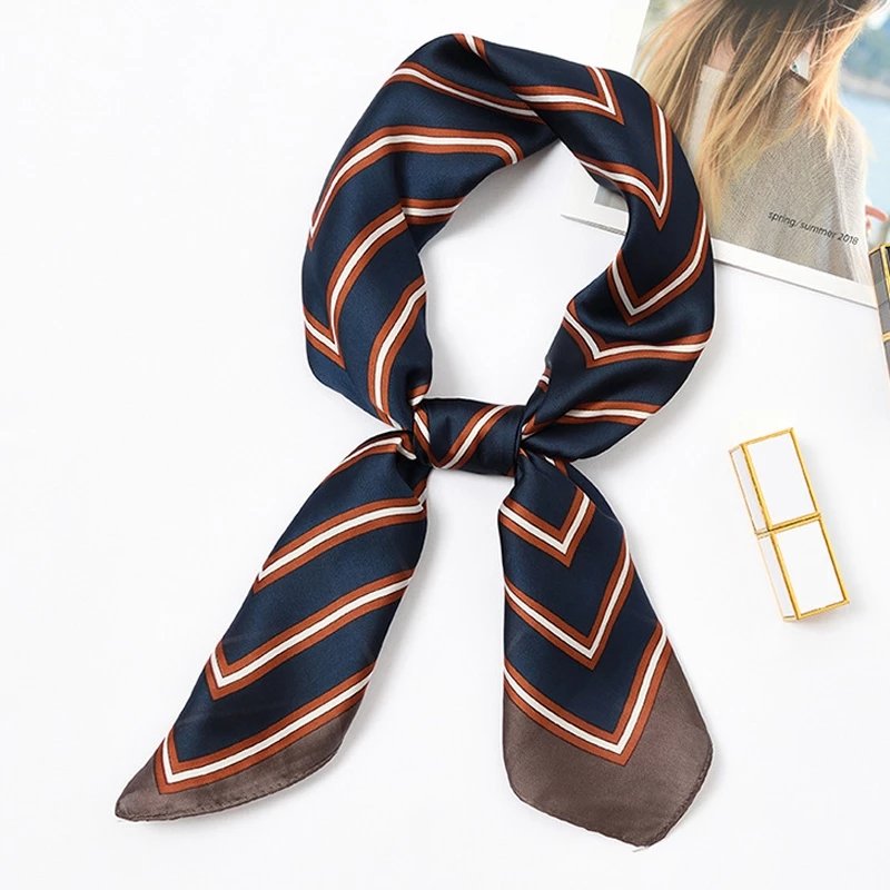 Design Print Women's Silk Scarf Square Headband Little Luxury Female Hijab Bandanas Foulard Hair Ribbon Office Lady Handkerchief