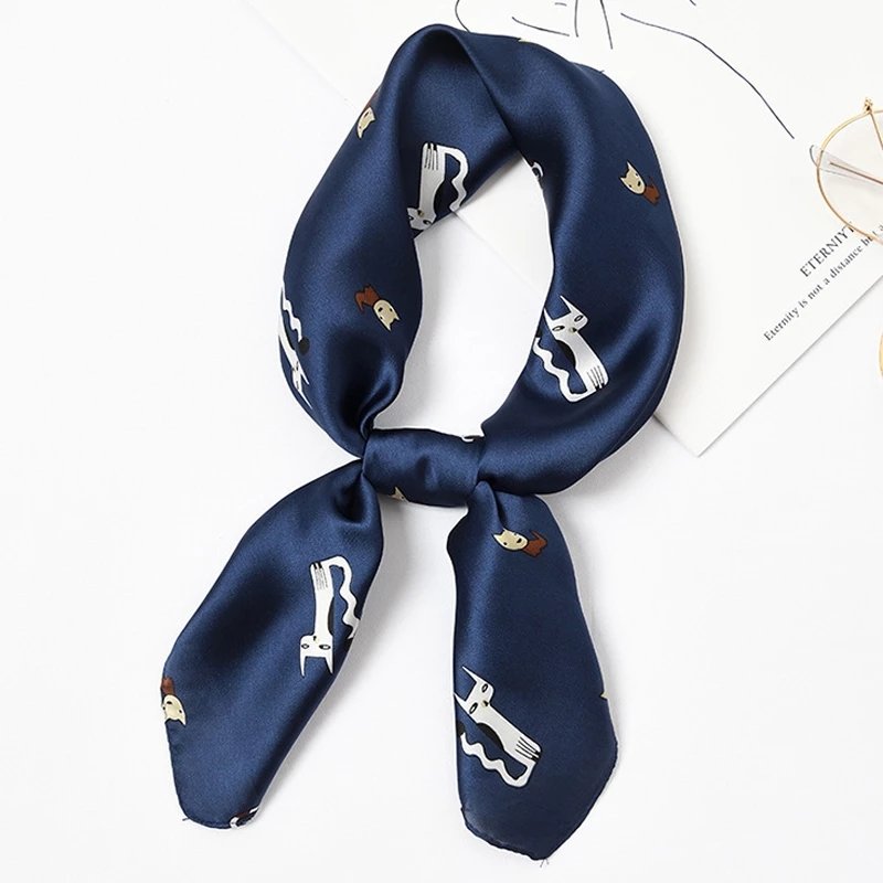 Design Print Women's Silk Scarf Square Headband Little Luxury Female Hijab Bandanas Foulard Hair Ribbon Office Lady Handkerchief