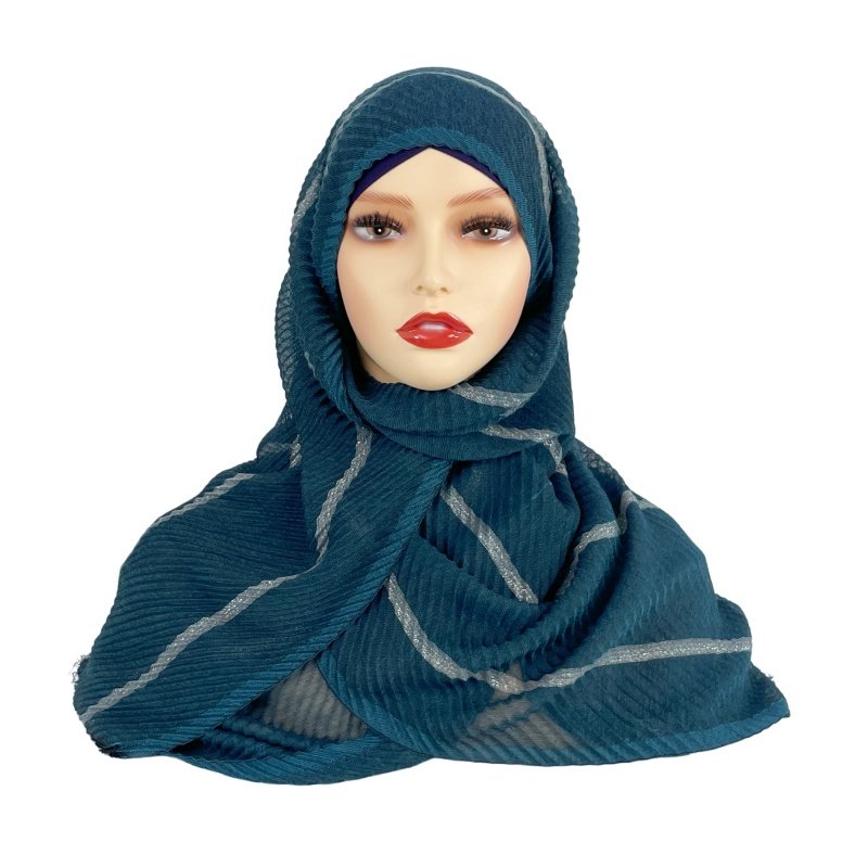 Wholesale islamic custom shimmer stripes voile viscose turbans hijabs musulman veil satin head scarf chiffon shawls for women