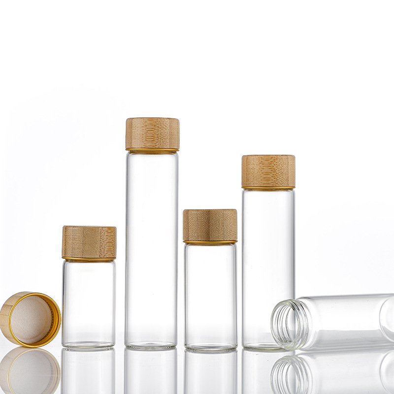 30mm 30ml 50ml 100ml high borosilicate glass tube Empty Screw Cap Mini Tubular Clear Glass Vials with bamboo lid bulk sale
