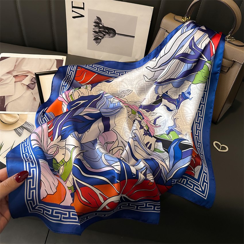 Elegant Floral Silk Square Scarf Women Spring New Hair Scarf Neck Kerchief Bandana Female Foulard Hair Wrapping Handkerchief
