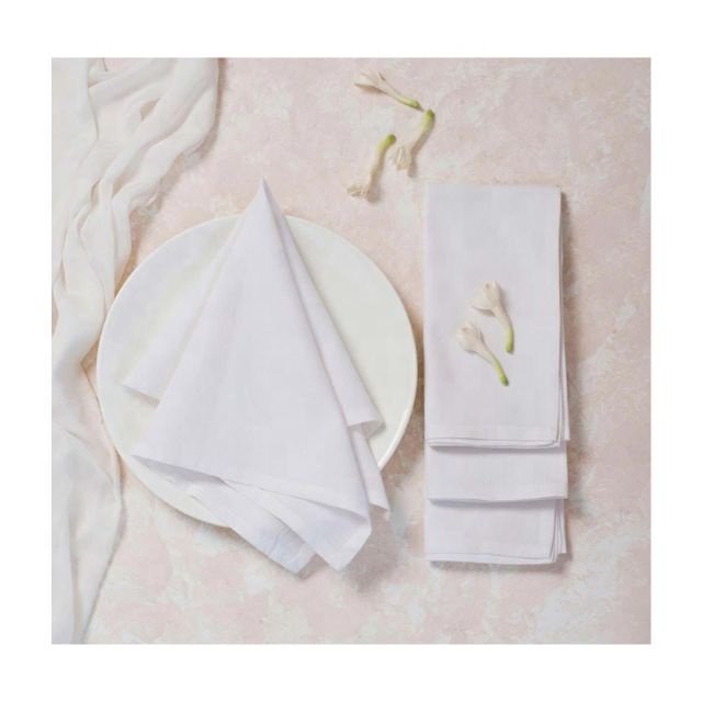 Floral Embroidered 30-50cm 100% Cotton Thick White Table Handkerchief Cloth Fabric Napkin For Banquet Wedding Party Event Decor