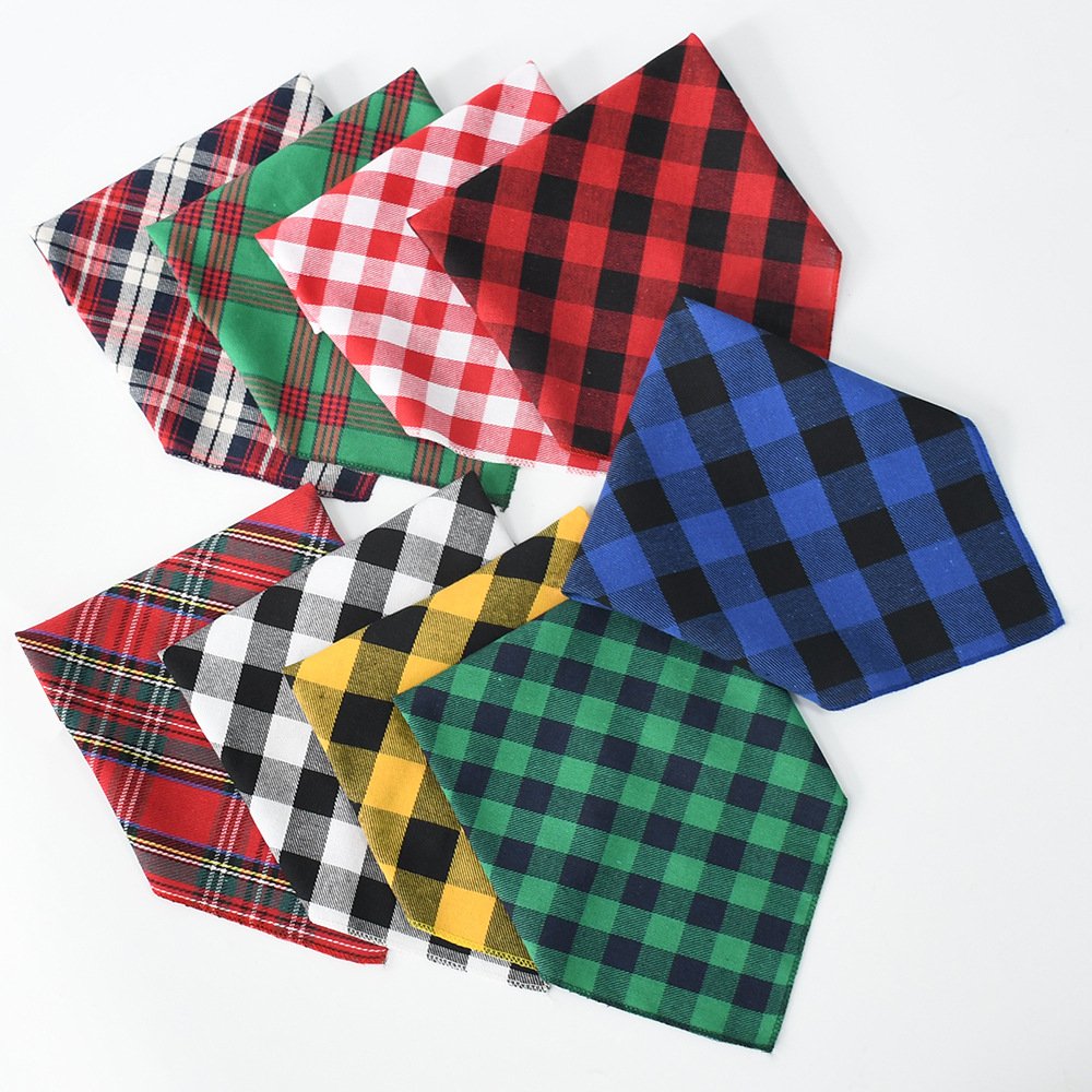 Joymay cheap high quality dog bandana Christmas Pet Triangle Bibs Checkered handkerchief for pet dog cats