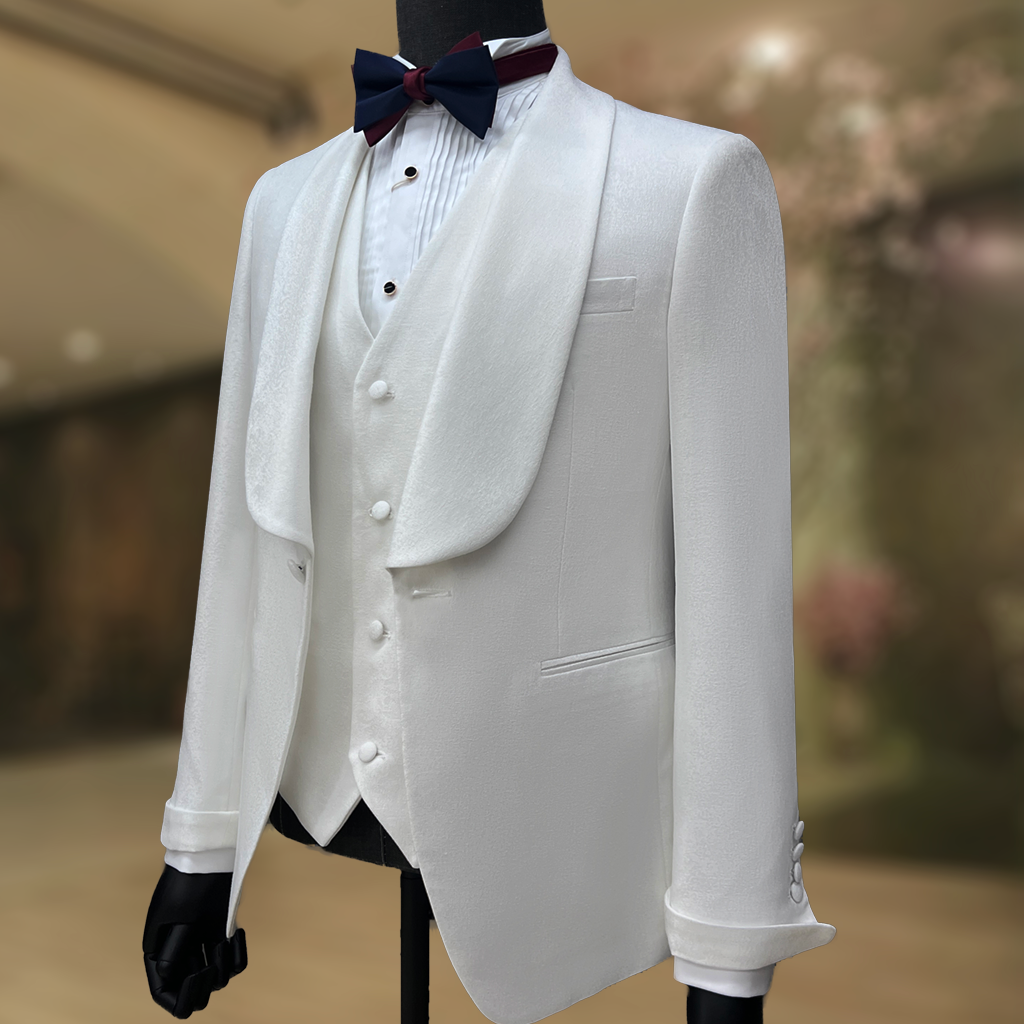 Classy Men's One-Button Tuxedo with Curved Shawl Collar and Dual Rear Vents