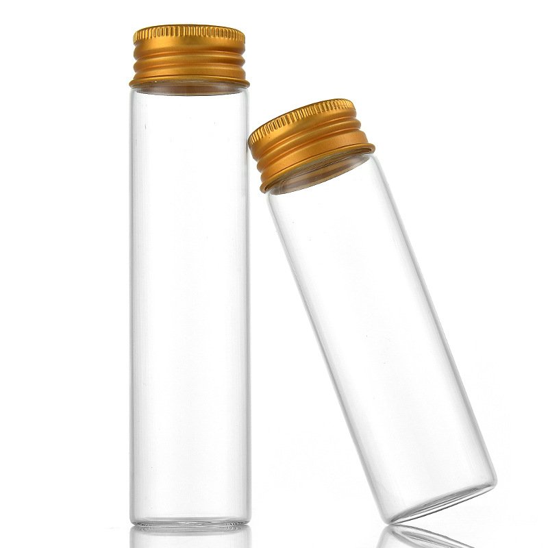 30mm Dia Empty Borosilicate bottle Transparent Glass Test Tube with gold Aluminum Screw Caps for Bath Salt Wishing Bottles
