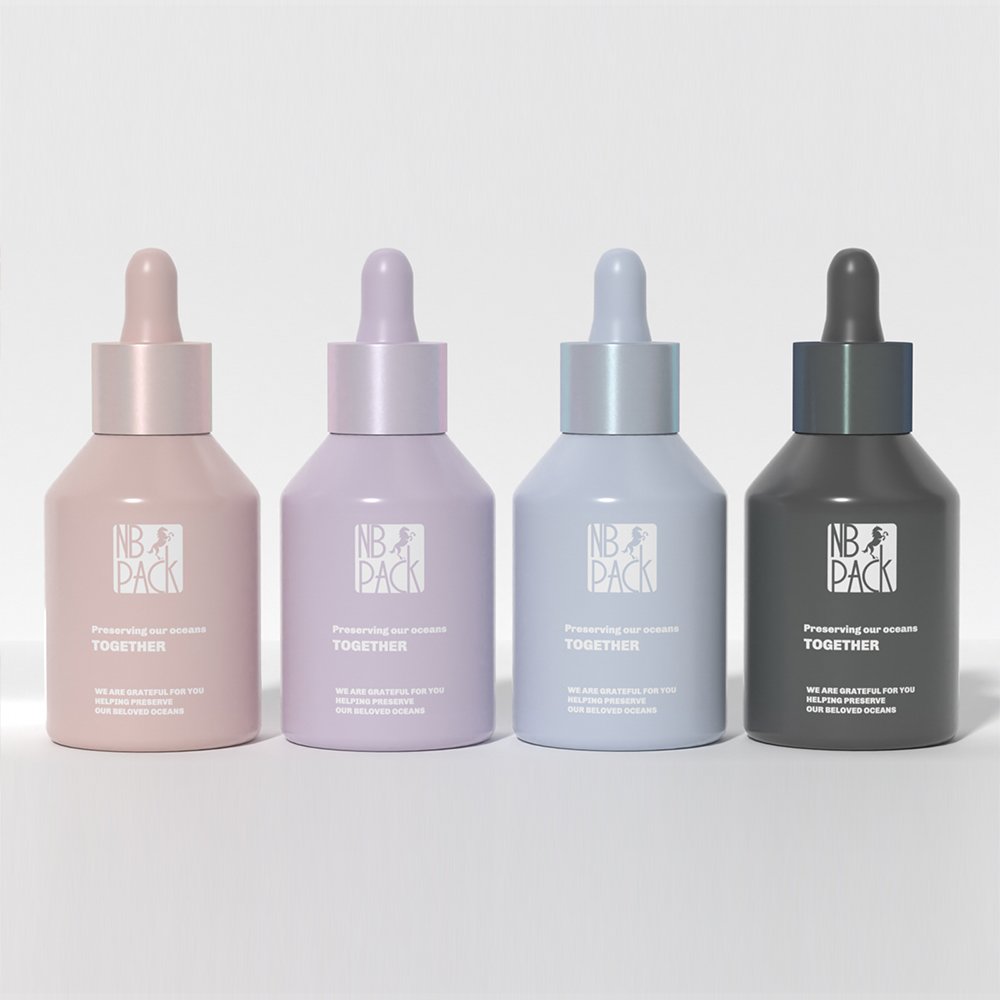 Luxury 50ml & 100ml round Dropper Glass Bottle with Aluminum Collar Custom Logo Screen Printing for Essential Oils and Serum