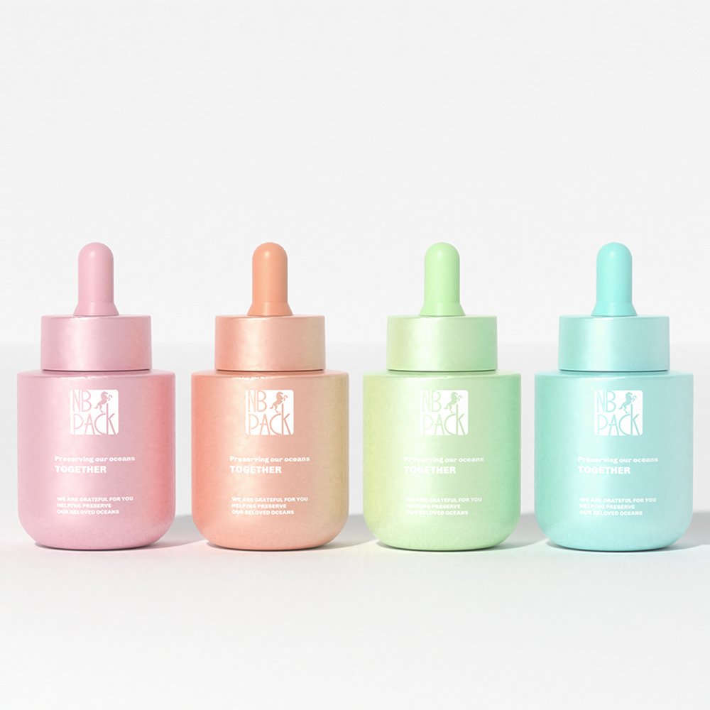 Luxury 50ml & 100ml round Dropper Glass Bottle with Aluminum Collar Custom Logo Screen Printing for Essential Oils and Serum