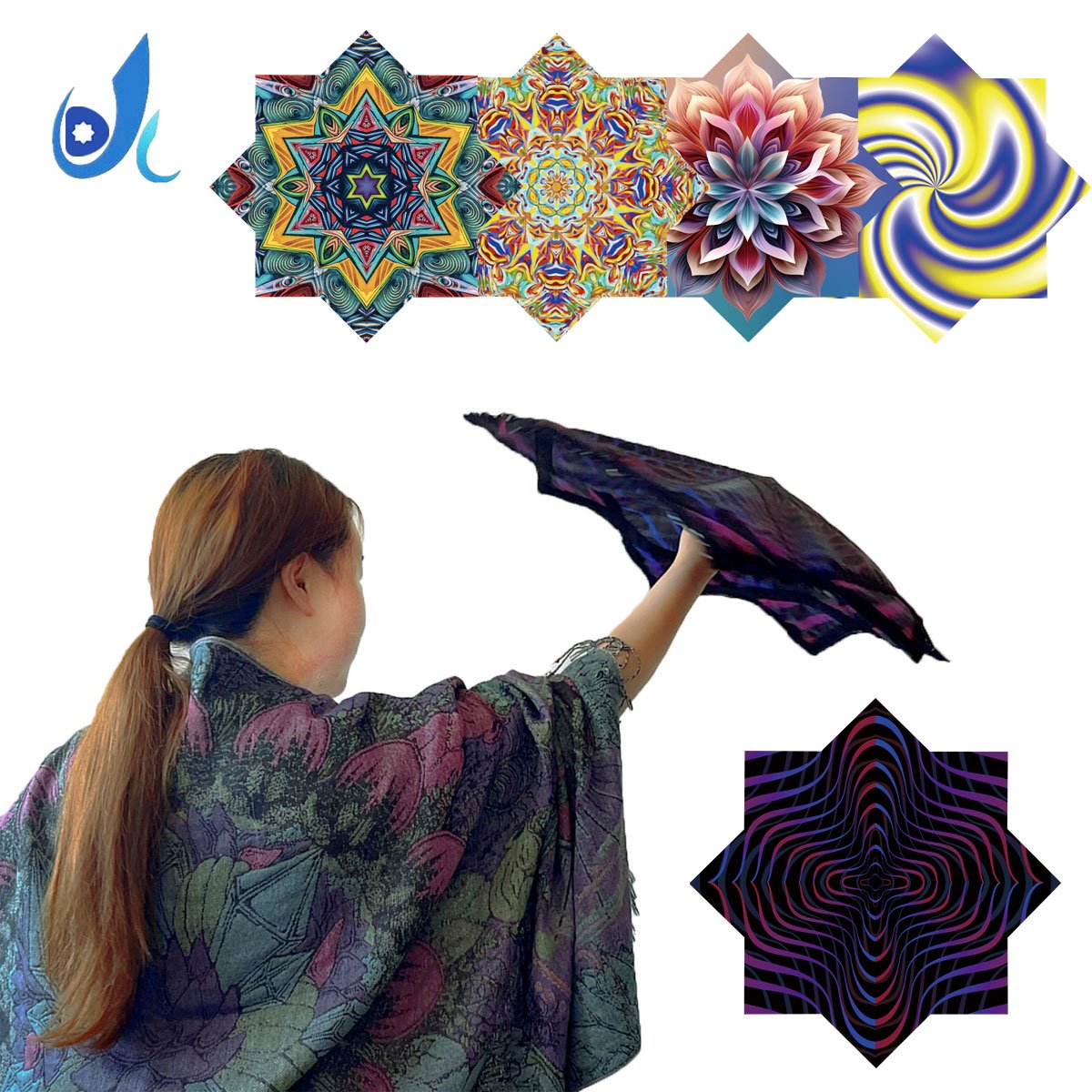 Custom 65CM 25inch Lycra Flow star Double-side Printed Dapo star Handkerchief for Party and Festival