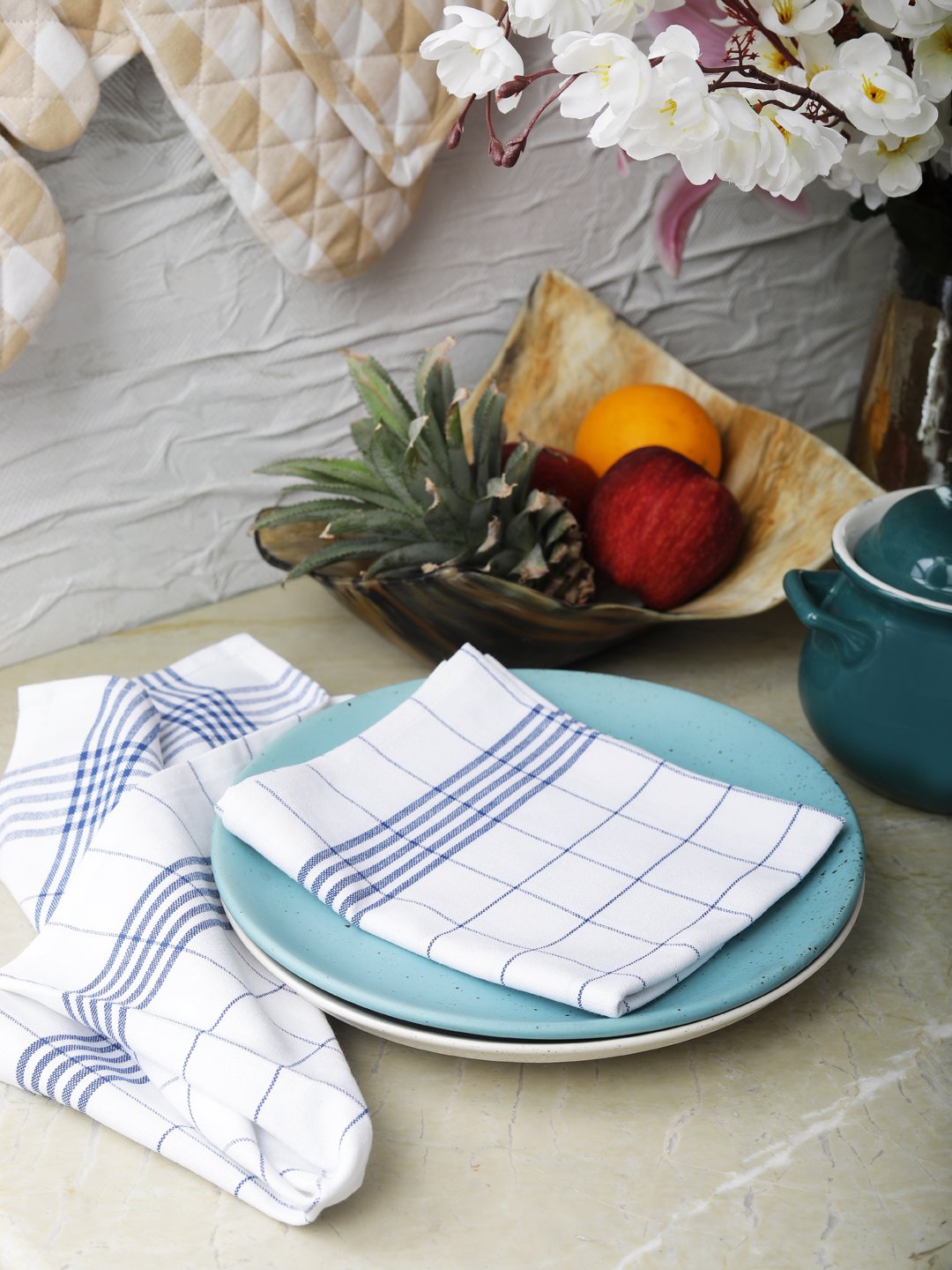 100% Cotton Towel vintage strips golf kitchen - Blue
