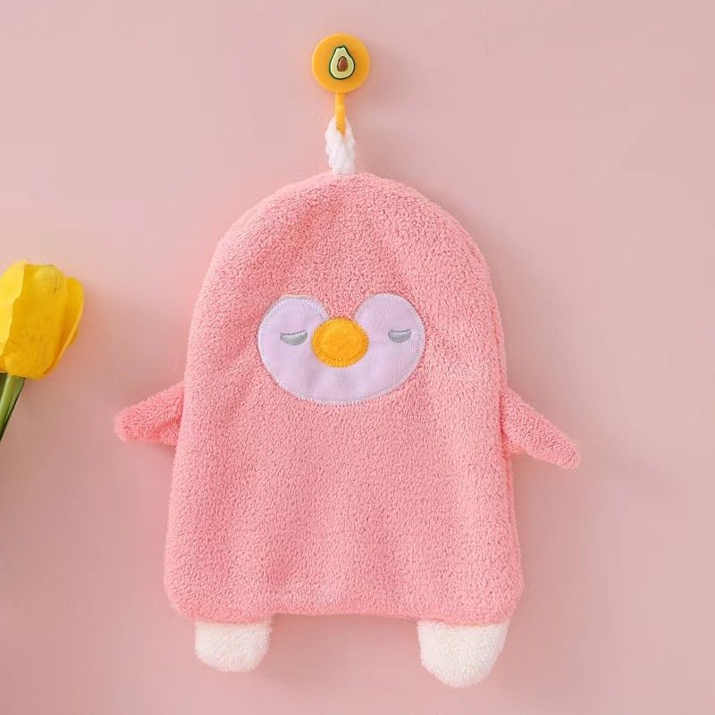 Wholesales microfiber handkerchief absorbent coral fleece hanging hand towel cartoon animal hand towel for Kitchen Bathroom