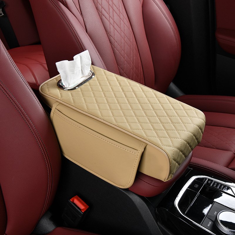 Memory Foam Extender Cushion Protector Car Center Console Box Cover Leather Armrest Box Napkin Handkerchief Tissue Paper Holder