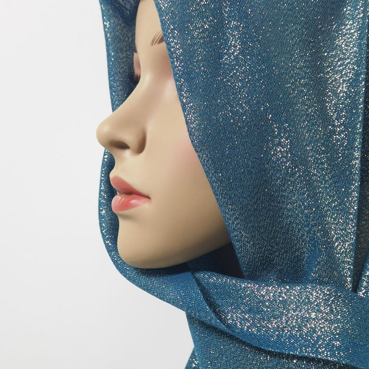 Luxury designer fashion solid color women shiny foulards kashkha silk scarf glitter gold head scarf satin voile hijab dubai 2024