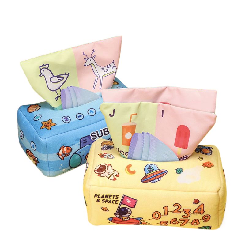 Baby Tissue Box Toy Montessori Sensory handkerchiefs arly Development Educational kids Toys Paper Drawer Cloth BookTissue Box