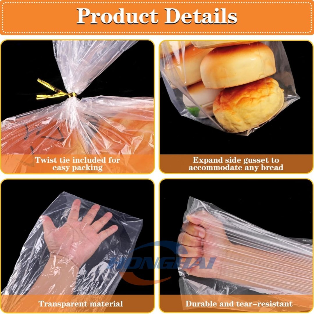 ead Bags with Ties, ,Adjustable Reusable Plastic Bread Bags, Bread Loaf Bags for Home Bakers and Bakery Owners