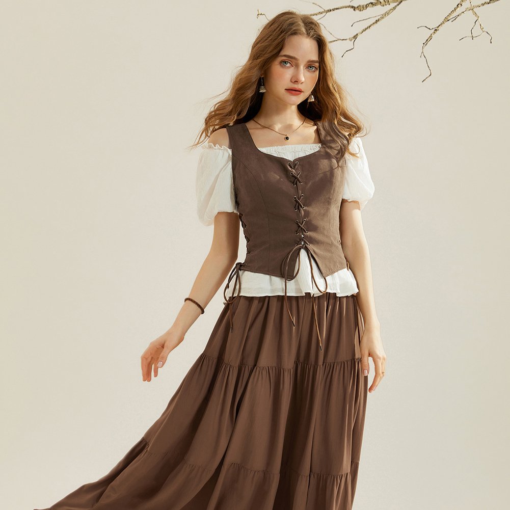 OEM Women Renaissance Lace-Up Sleeveless Square Neck Handkerchief Hem Vest Vintage Victorian Corset