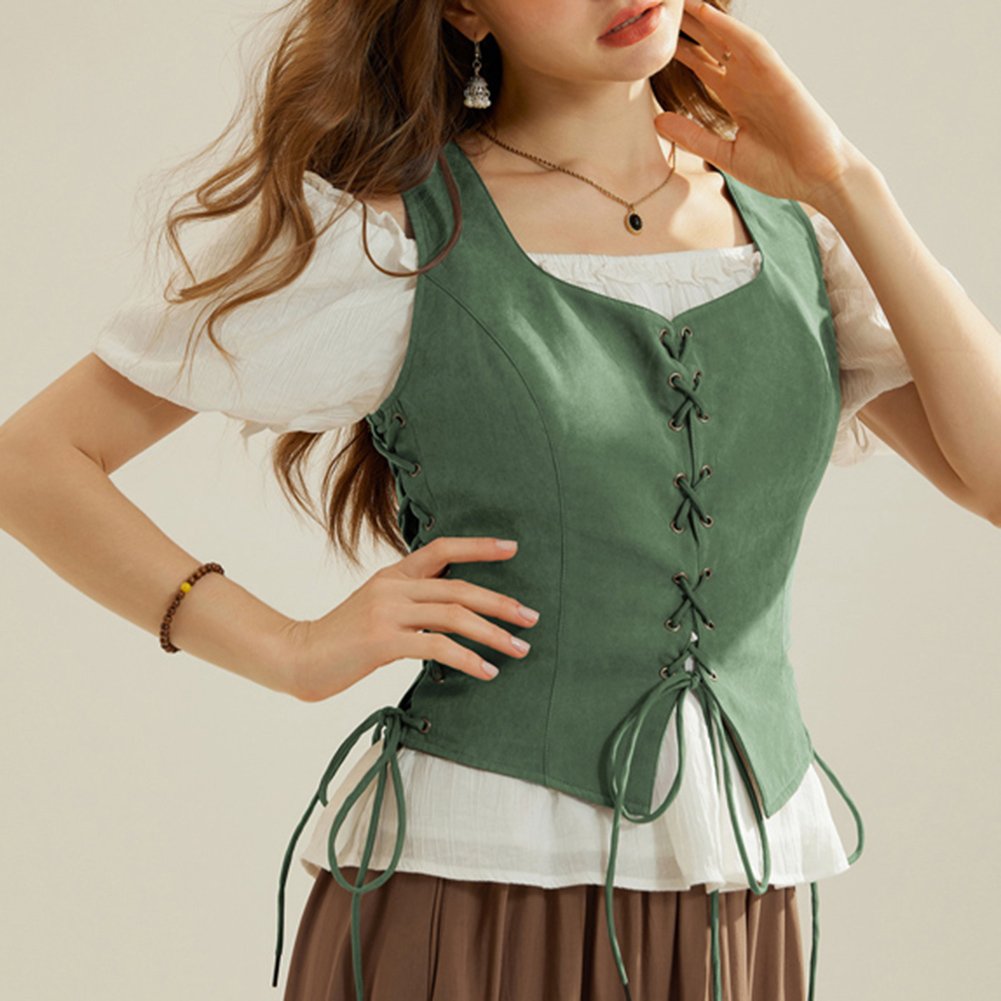 OEM Women Renaissance Lace-Up Sleeveless Square Neck Handkerchief Hem Vest Vintage Victorian Corset