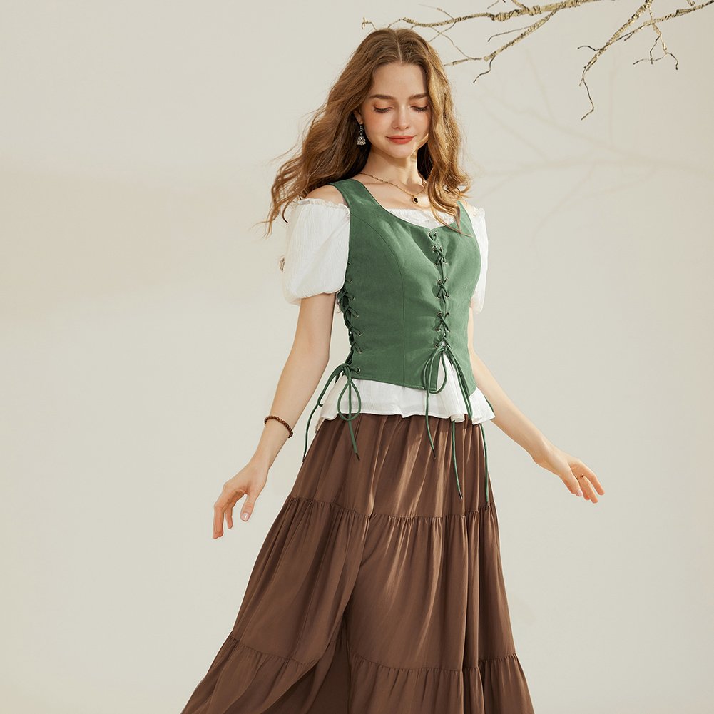 OEM Women Renaissance Lace-Up Sleeveless Square Neck Handkerchief Hem Vest Vintage Victorian Corset