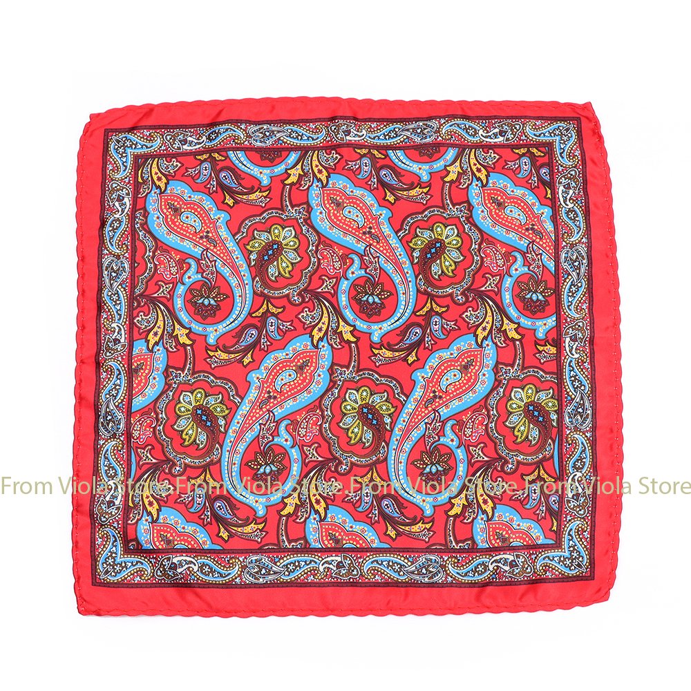 56 Color Vintage Print Floral Paisley 24cm Pocket Square Polyester Handkerchief Wedding Daily Suit Tie Hankie Men Gift Accessory