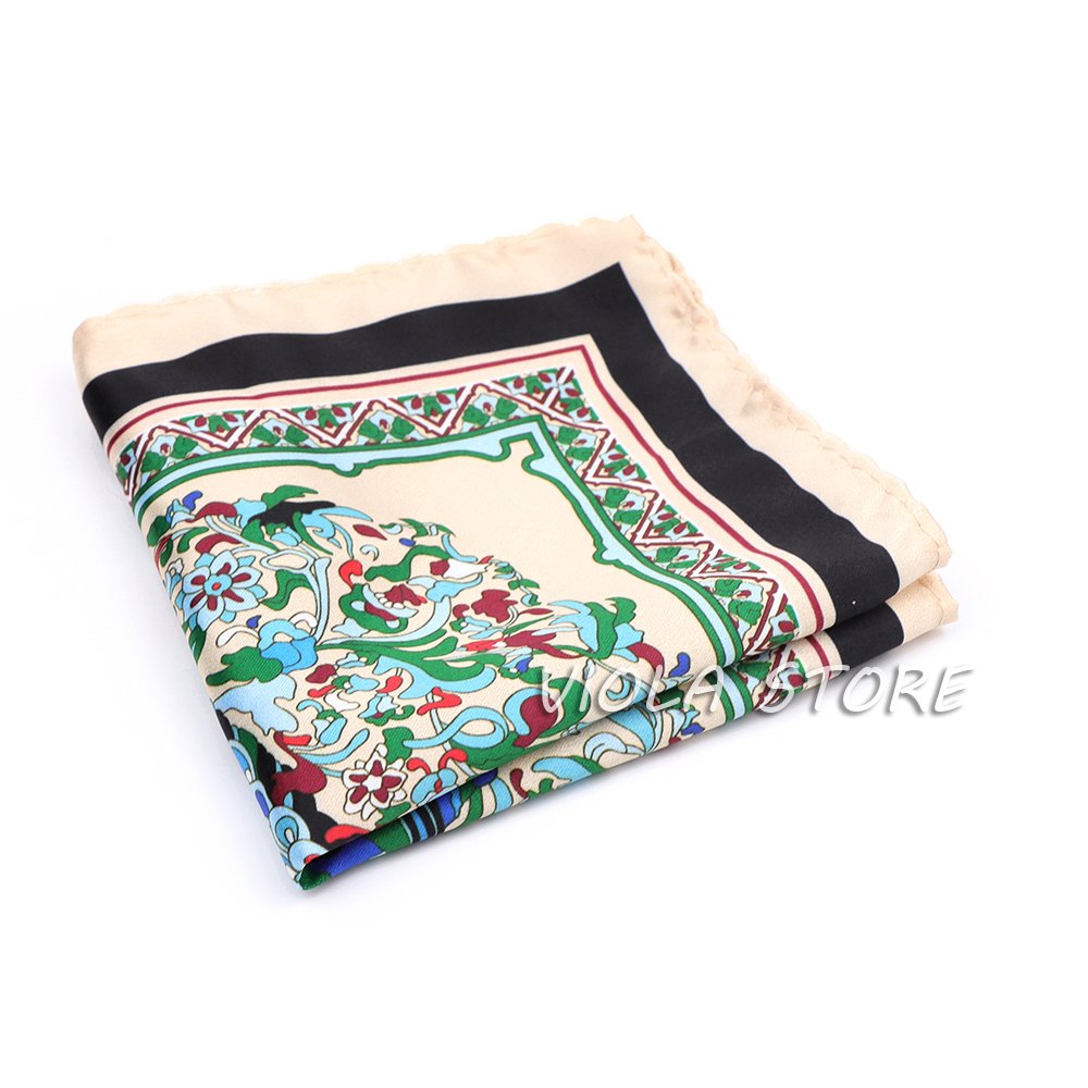 56 Color Vintage Print Floral Paisley 24cm Pocket Square Polyester Handkerchief Wedding Daily Suit Tie Hankie Men Gift Accessory