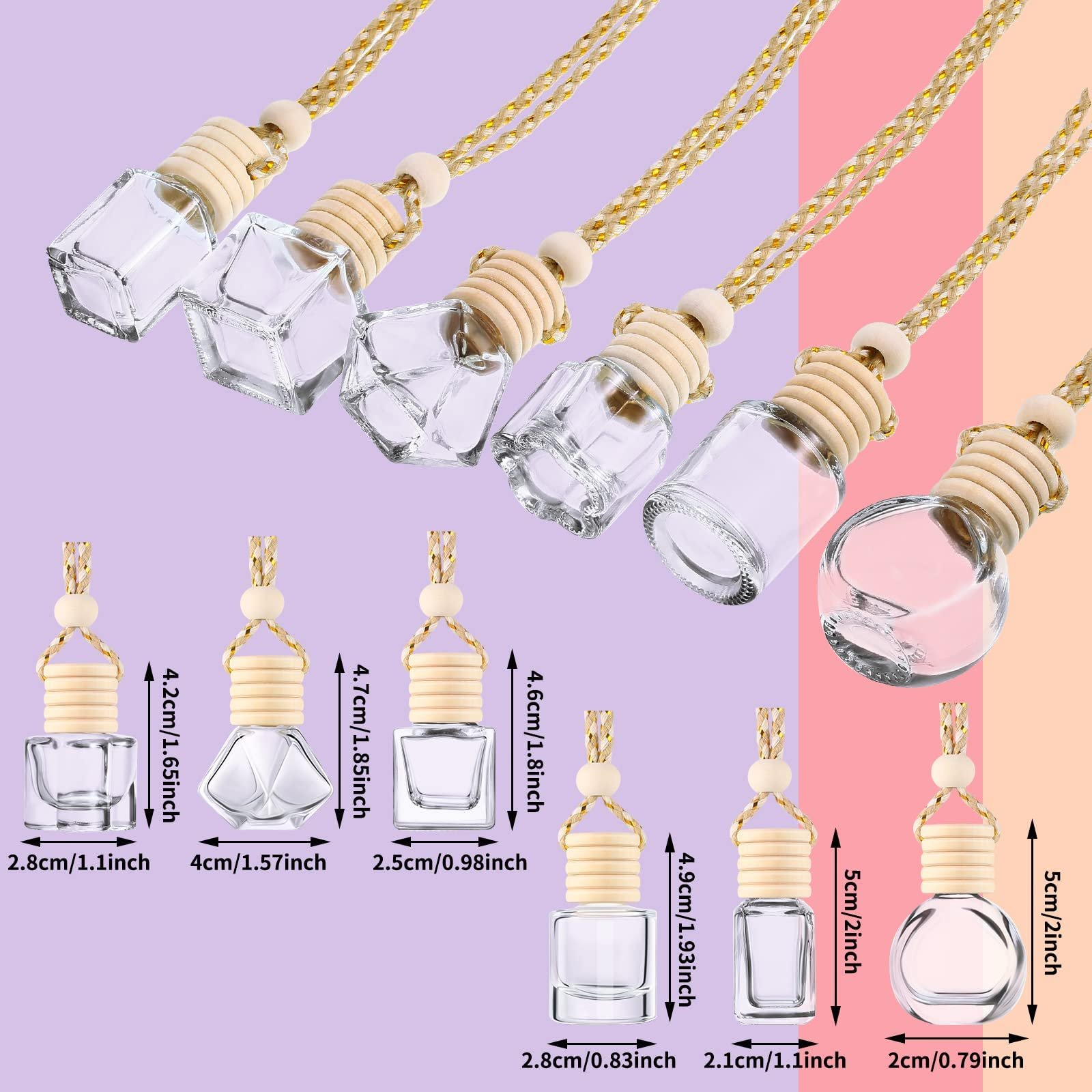 Luxury 8ml Diffuser Reusable Perfume Car Bottle Reusable Air Freshener Bottle Hanging Wood Car Perfume Bottle with Wooden Lid