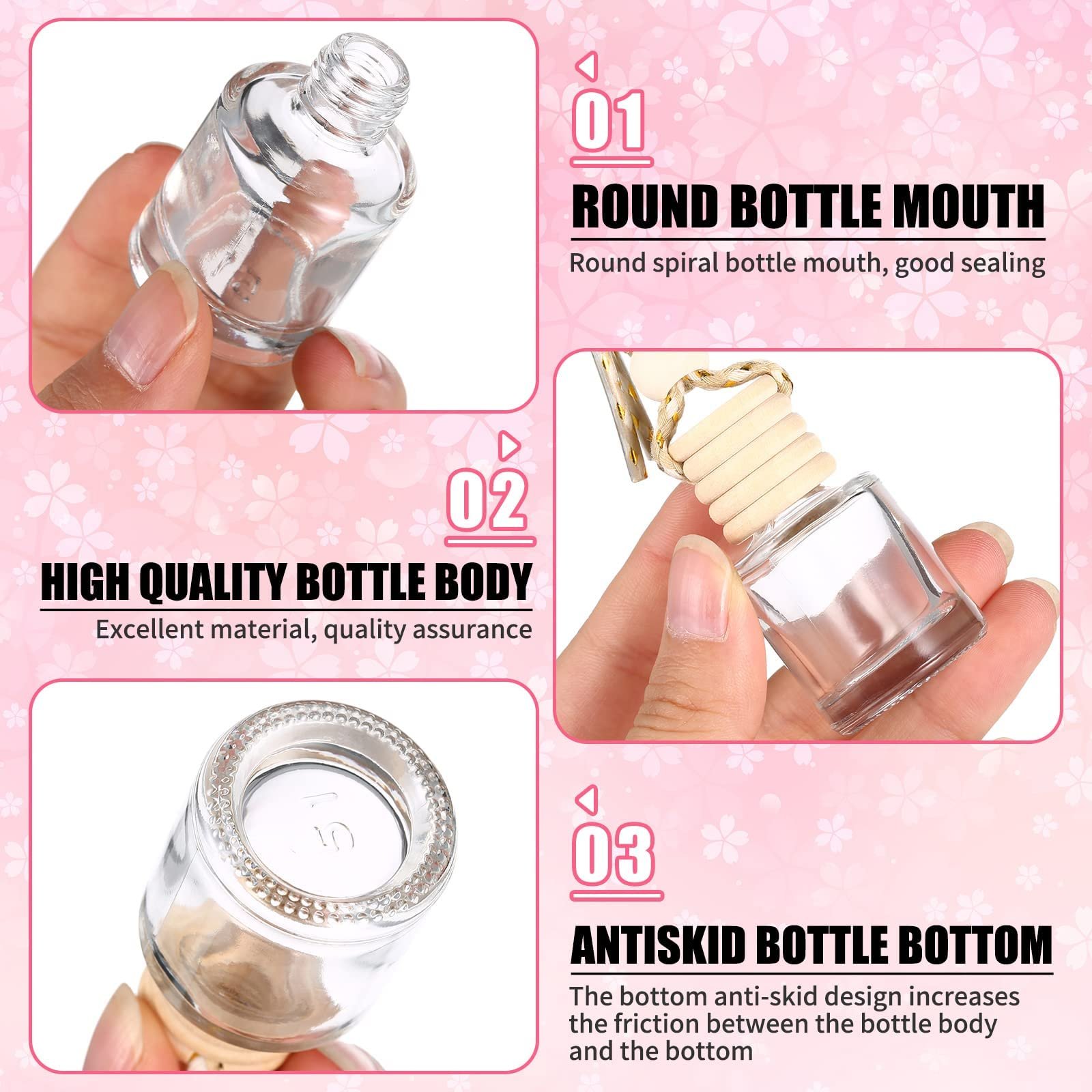 Luxury 8ml Diffuser Reusable Perfume Car Bottle Reusable Air Freshener Bottle Hanging Wood Car Perfume Bottle with Wooden Lid