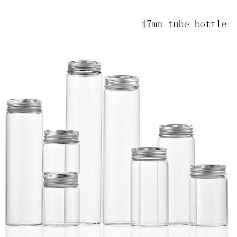 Hot Selling 47mm Diameter High Borosilicate Glass Tube Pull Tube Glass Bottle with Silver Screw Cap