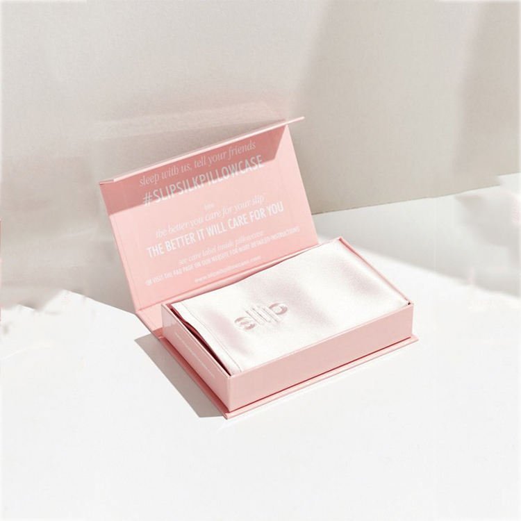 Custom logo silk pillow case product personal care paperpackaging pink magnetic box