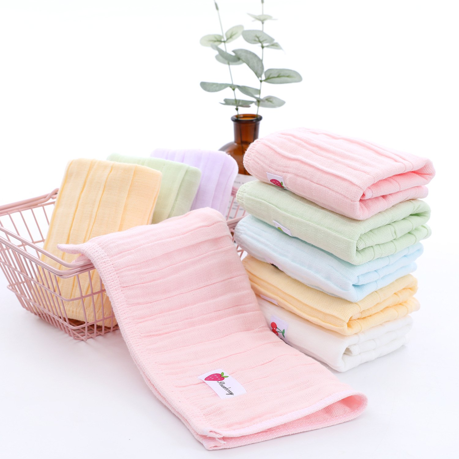 Whosale Soft Baby 100% Cotton Handkerchief Cotton Burp Cloth Absorbent Gauze Kindergarten Washcloth Baby Towel