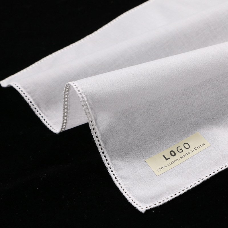 Wholesale Custom crochet handkerchief Soft Cotton White Ladies Hankies Womens Lace Handkerchiefs with Hollow Lace Border