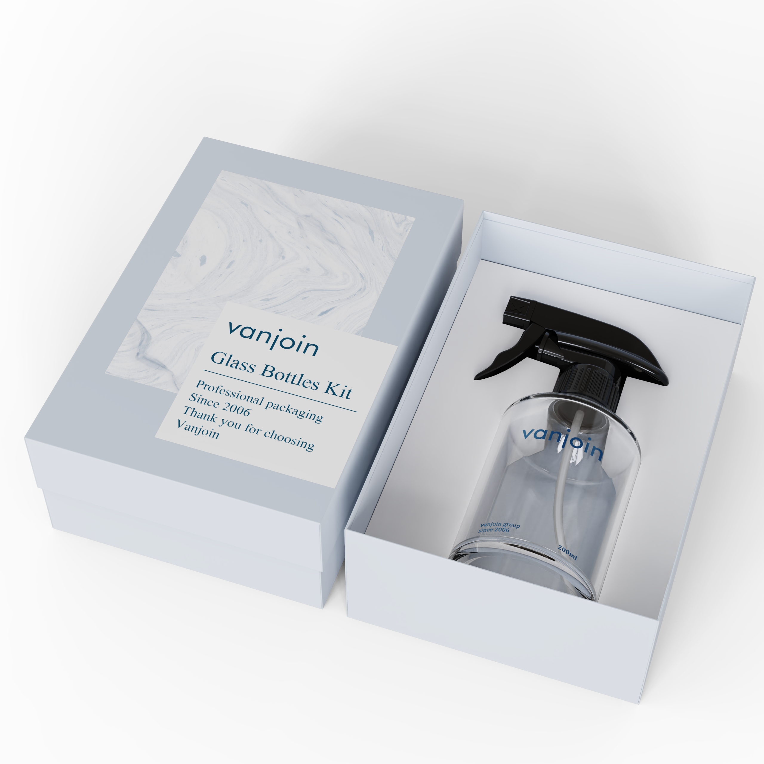 200ml Empty Luxury Slant Shoulder Clear Glass Trigger Spray Bottle with Custom Box