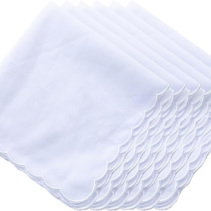 2024 New Flower Edge Custom Embroidered Logo Men's Handkerchiefs 12 inches Square White Cotton Handkerchief For Mens