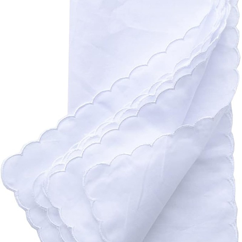 2024 New Flower Edge Custom Embroidered Logo Men's Handkerchiefs 12 inches Square White Cotton Handkerchief For Mens