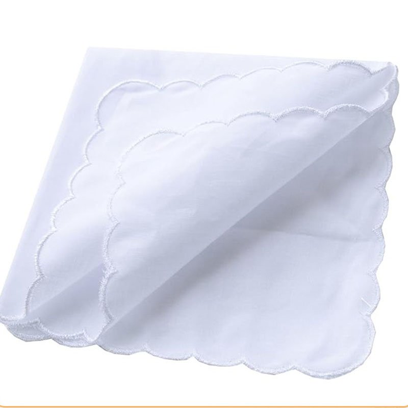 2024 New Flower Edge Custom Embroidered Logo Men's Handkerchiefs 12 inches Square White Cotton Handkerchief For Mens