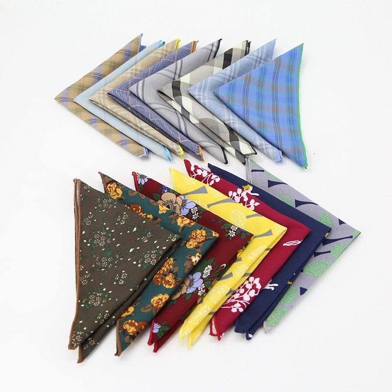 Wholesale High Quality fancy Flower Design Handkerchief in stock Cotton Men Pocket Square Handkerchief