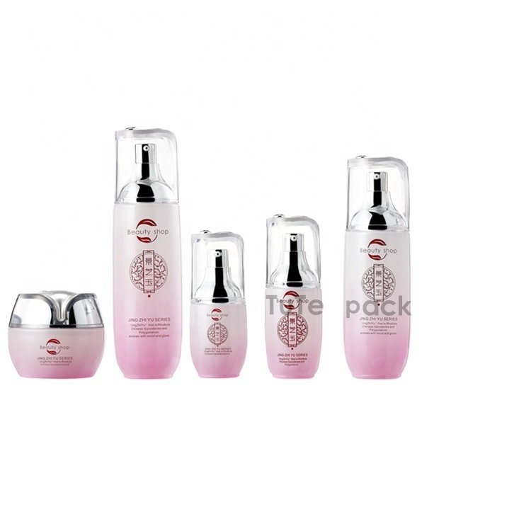 Wholesale glass cosmetic bottle purple glass cosmetic bottle and jar skin care set packaging New Fashion Beauty Cosmetic